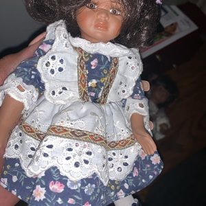 Vintage Blue Dress White Apron African American Doll